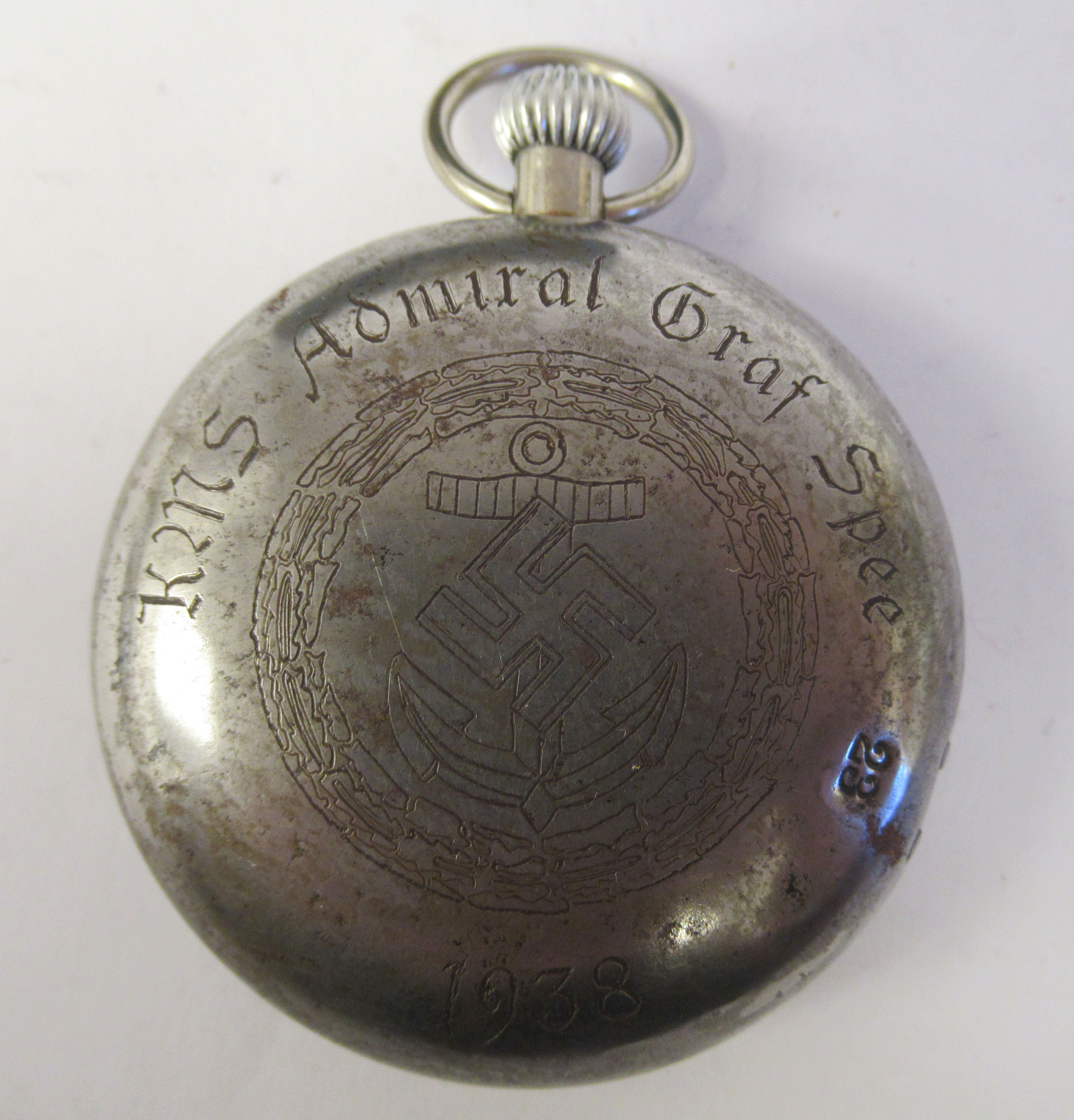 A World War II German KM Oberon nickel plated steel pair cased pocket watch, formerly the property - Image 5 of 8