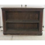 A mid 19thC stained oak, open front, two tier bookcase, on a plinth   35"h  53"w