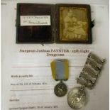 A Crimean War silver medal, awarded to one Surj John Paynter 13 Lt. Dragoons with four bars, for