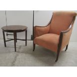 Edwardian furniture, viz. a mahogany showwood framed salon chair, upholstered in peach coloured