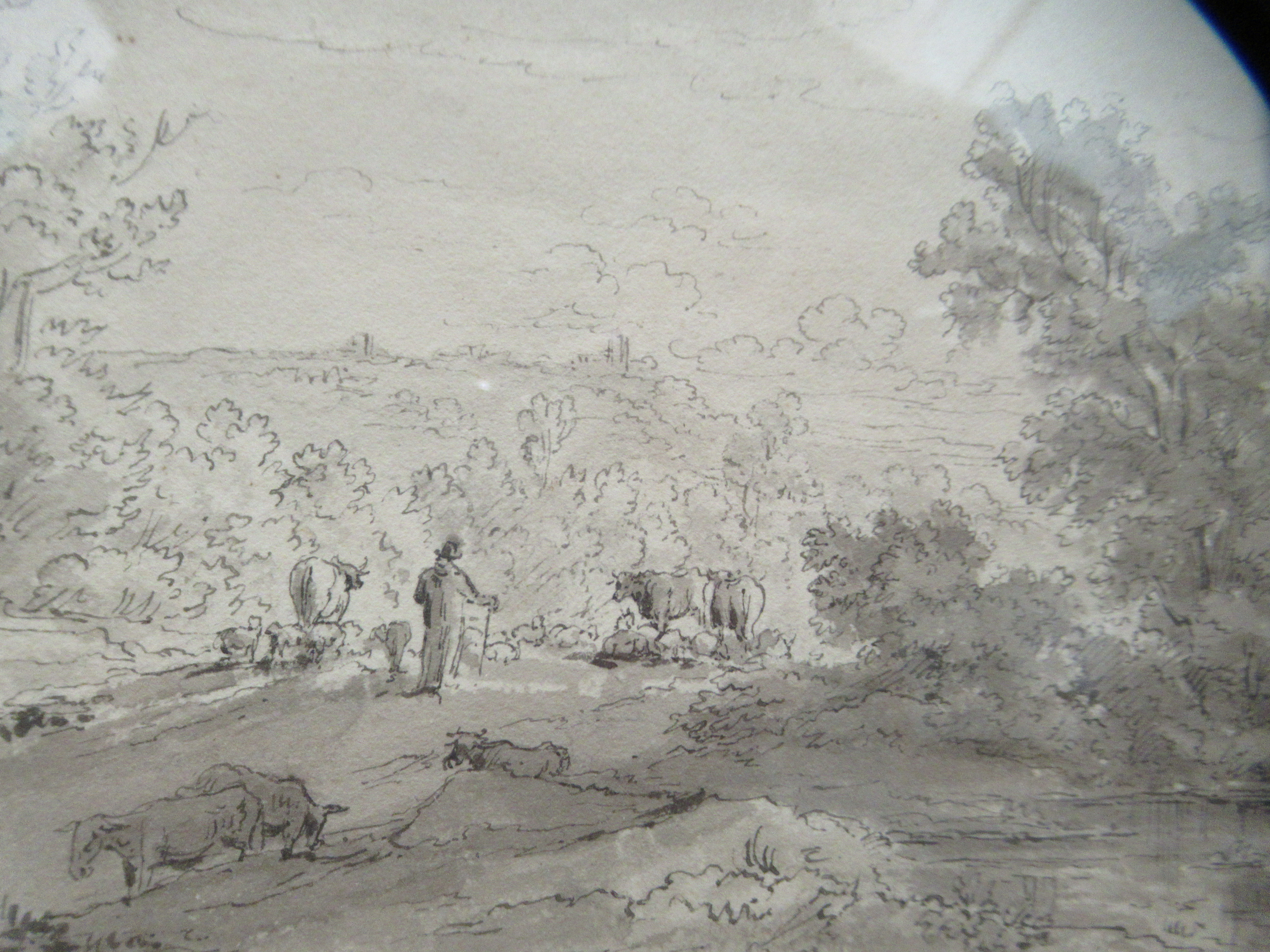 19thC Italian School - a farm with grazing livestock  drawing  bears an indistinct signature  3. - Image 2 of 4
