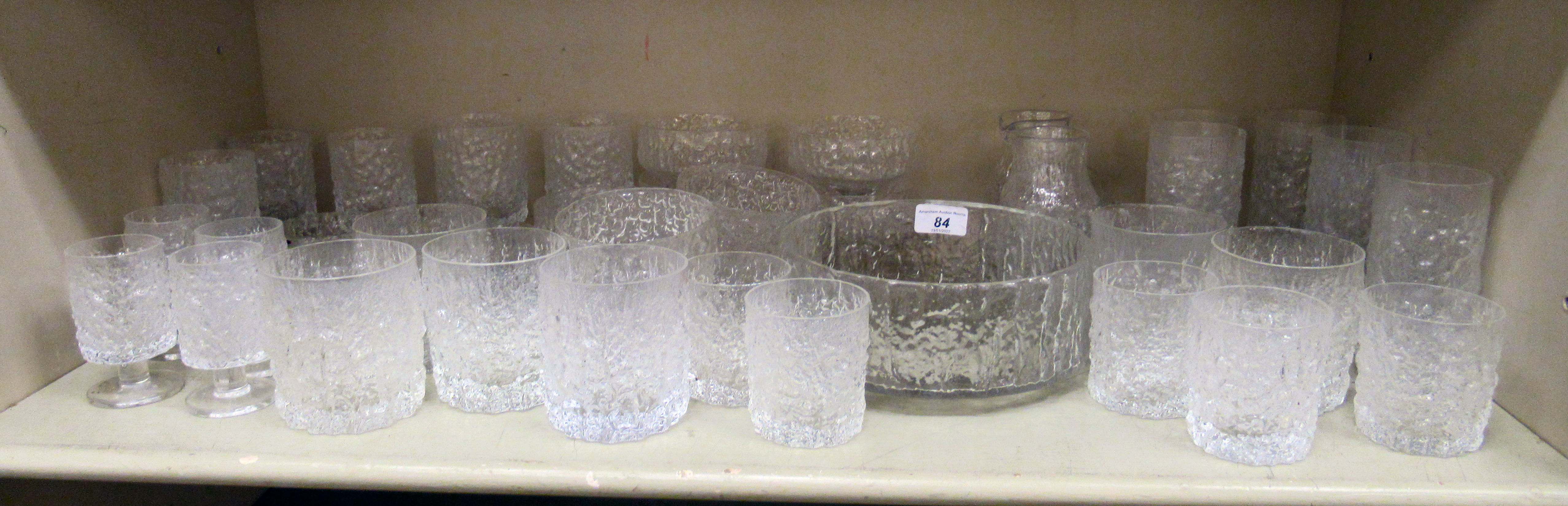 Possibly Whitefriars, bark effect glassware: to include two sizes of tumblers