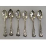 A matched set of six silver Queens pattern teaspoons  mixed marks