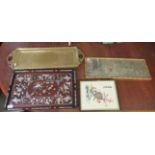 Four 20thC Asian collectables: to include a mother-of-pearl inlaid fruitwood serving tray  13" x 22"