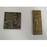 Richard Placht - a patinated bronze plaquette, depicting nude figures  3.25"h; and Stanislav