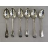 A matched set of six silver Old English and fiddle pattern tablespoons  London marks