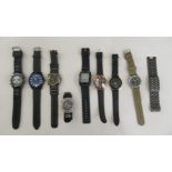 Nine various modern wristwatches: to include a replica 1960s RAF example and a Saxon