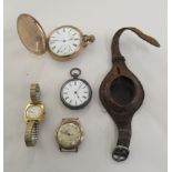 A 9ct gold cased 1940s/50s Trebex wristwatch face; a gold plated Waltham pocket watch; a silver