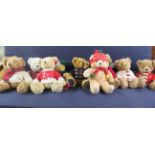 Nine Harrods Christmas Teddy bears: to include a 2012 example; and another, similar Teddy bear