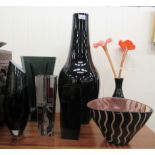 Decorative glassware: to include an Art Deco inspired multi-coloured vase of rectangular tapered