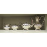 A late Victorian Harts Silversmith silver plated melon pattern four piece tea set  comprising a