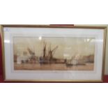 Attributed to Richard Nibbs - a river scene with steamboats and fishing vessels  watercolour