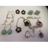 Costume jewellery: to include a pair of aqua coloured stone set earrings