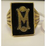 A 9ct gold signet ring, fashioned as the initial 'M'