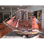 A 20thC scratch built model, a galleon  25"h  38"L