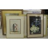 Four framed watercolours: to include Warren Clarke - sheep on a woodland path  bears a signature &