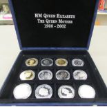 Twelve Royal Mint silver and nickel proof coins, Queen Elizabeth and The Queen Mother