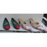 Two pairs of ladies shoes: to include a pair of Louis Vuitton kitten heal floral pattern leather