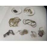 Silver coloured metal bangles; and other items of personal ornament