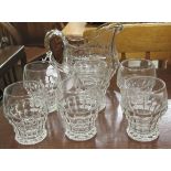 A (possibly) 1930s moulded glass cordial set  comprising six tumblers and a jug