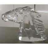 A Daum, France glass model, a horse head  bears a signature  5"h