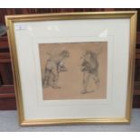 A 19thC study of two children  pencil  9" x 10"  framed