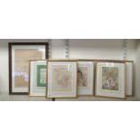 Eight Louis Wain framed prints  largest 5" x 8"