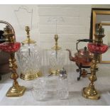 A mixed lot: to include two Waterford Crystal table lamps  15"h & 12"h