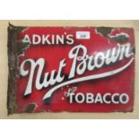 A vintage painted enamel sign for 'Adkins, Nut Brown Tobacco'  10" x 13"