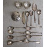 Silver collectables: to include a napkin ring, spoons and an inkwell  mixed marks