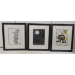 Three framed Miro prints  abstract studies  14" x 11"  framed