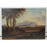 19thC European School - a landscape with buildings and mountains beyond  oil on canvas  24" x 34"