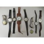 Wristwatches: to include a 1930s silver cased example, faced by an Arabic dial