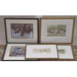Pictures: to include a study of nesting partridges  print  bears an indistinct signature  8" x