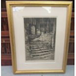 After Harold Yates - 'Chaplin House Steps, Wells'  print  bears a pencil signature  14" x 10"