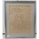 A modern nude study  pen  bears an indistinct pencil signature & a dedication verso  16" x 13"