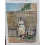 *Tarenghi - a despondent peasant woman seated by a wall  watercolour  bears a signature  15" x 10.5"