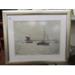Fid Harnack - a study of two sailing boats  oil on board  bears a signature  11.5" x 15.5"  framed