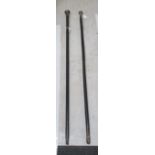 Two silver handled black painted walking canes  mixed marks