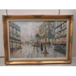 M Davidson - a Parisian street scene  oil on canvas  bears a signature  24" x 35"  framed