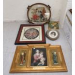 A mixed lot: to include a William IV rosewood frame pole screen panel, set with a tapestry picture
