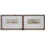 After Frank A Mason - two maritime monochrome etching prints  bearing pencil signatures  3" x 8.