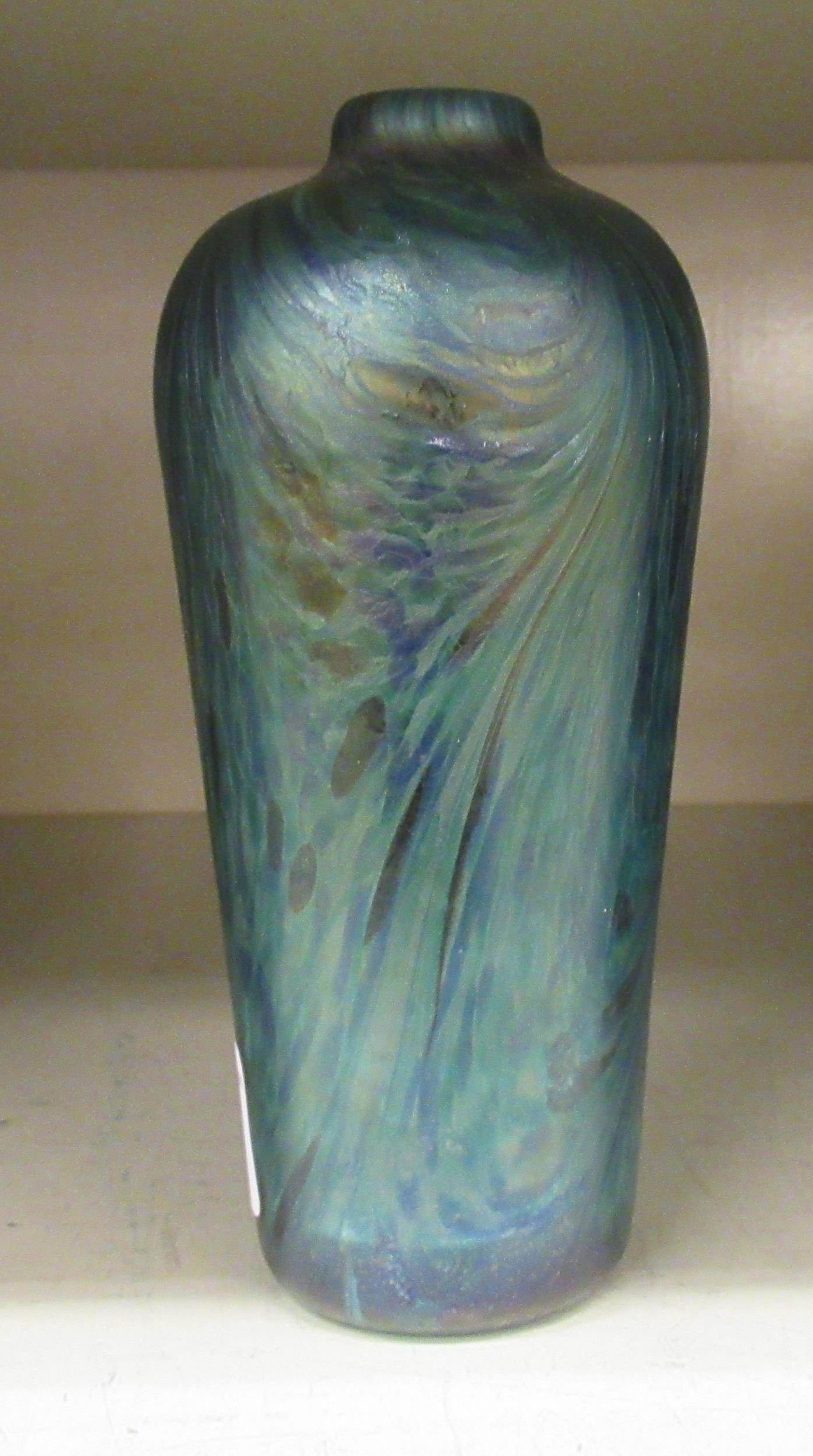 In the manner of Loetz, a French Art Glass vase, in a green lustre finish  6"h