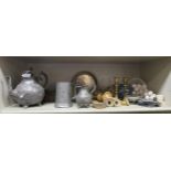 A mixed lot: to include pewter tableware; stone fruit and stencils
