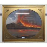 20thC Neopolitan School - an erupting volcano at night  gouache  22" x 17"  framed