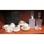A mixed lot: to include three crystal decanters with stoppers; and Royal Doulton Bunnykins pattern