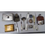 Silver and silver plated collectables: to include a hip flask; and a silver spoon