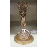 A late 19thC Continental cast gilt bronze candlesticks, featuring a Bacchanalian cherubic figure