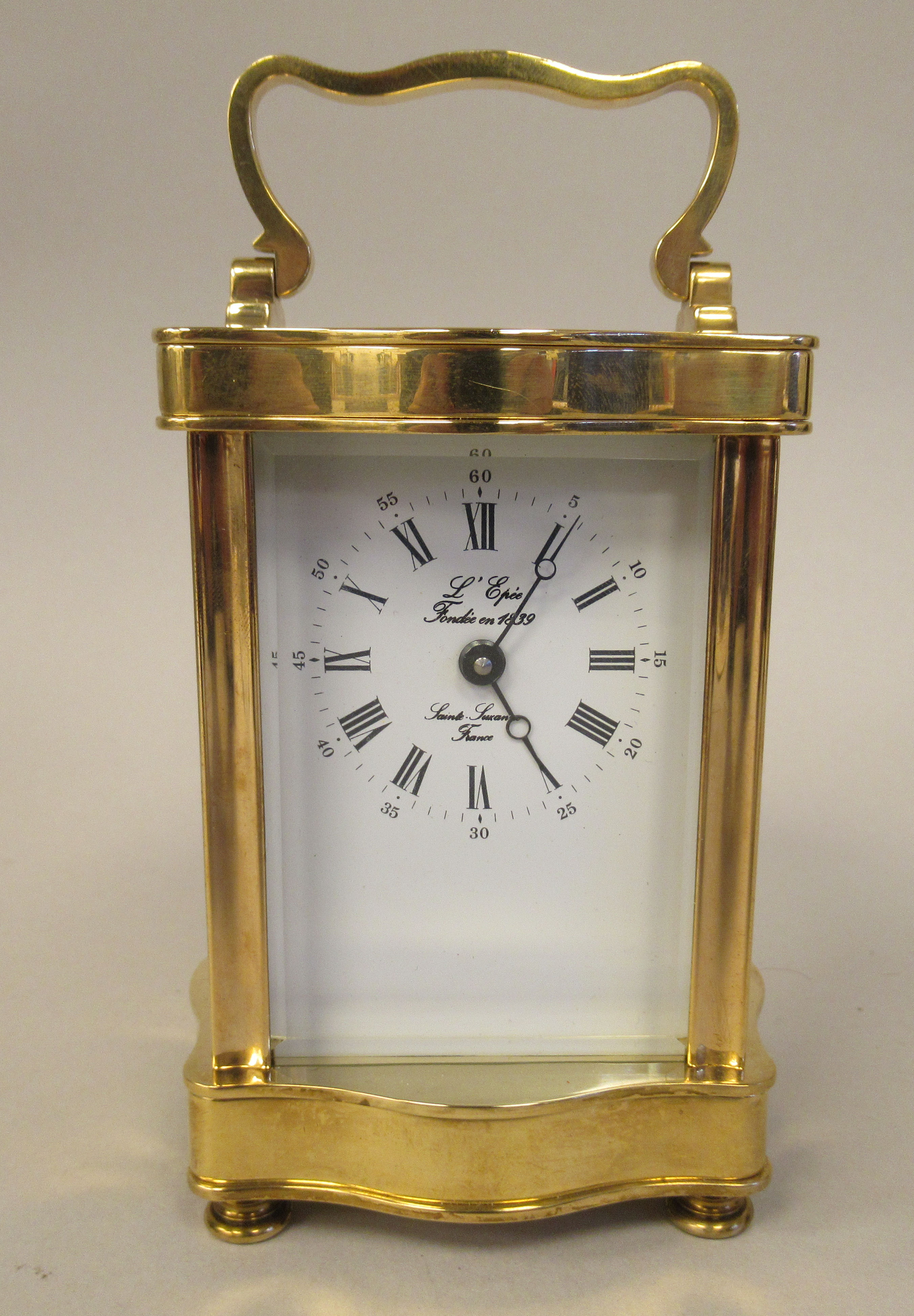 A modern Epee of France brass and glazed cased carriage timepiece; the movement faced by a Roman - Image 3 of 12