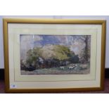 George Herbert Rose - 'Sheep in a field'  watercolour  bears a signature  8.5" x 15"  framed